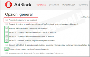 AdBlock come impostare le opzioni generali