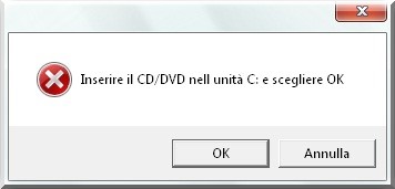 Autodata errore: inserire il CD/DVD nell'unità C: e scegliere OK.